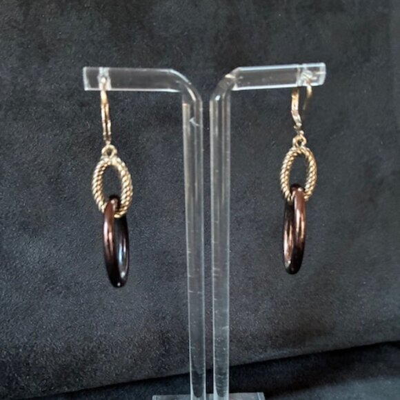 Earrings - Silver tone with purplish brown dangling ovals - Picture 2 of 3
